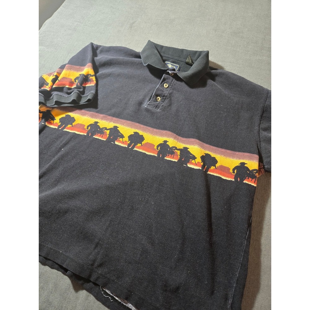 VTG 90's Roper Western Cowboys Polo Shirt XL Black 100% Cotton